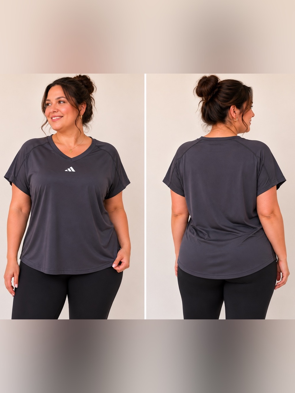 adidas Charcoal V-Neck Short Sleeve Tee